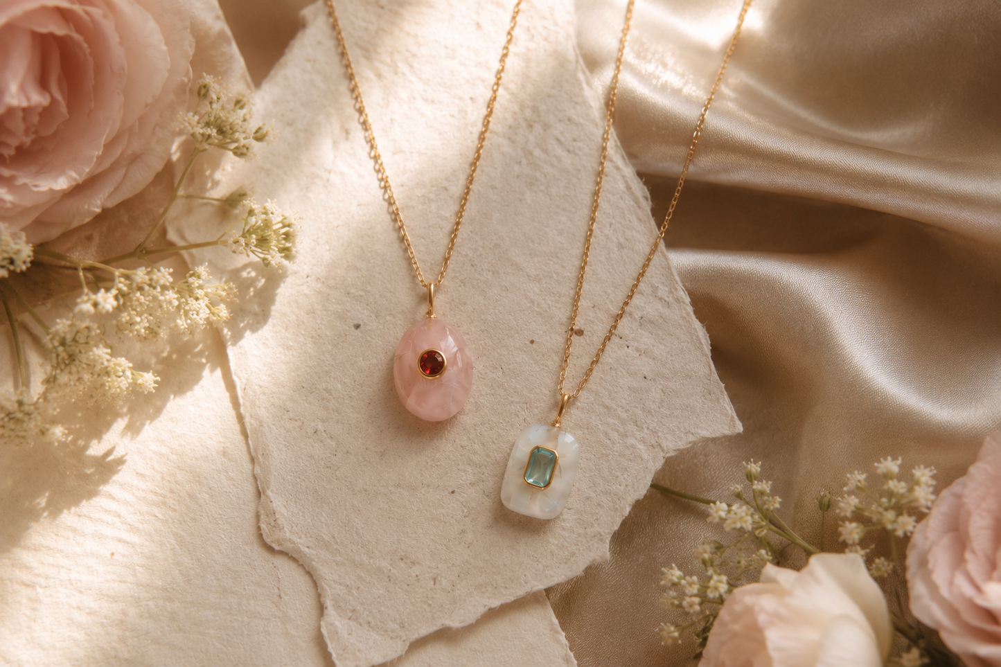 Love & Courage Centered Necklace | Rose Quartz and Garnet Crystal Necklace