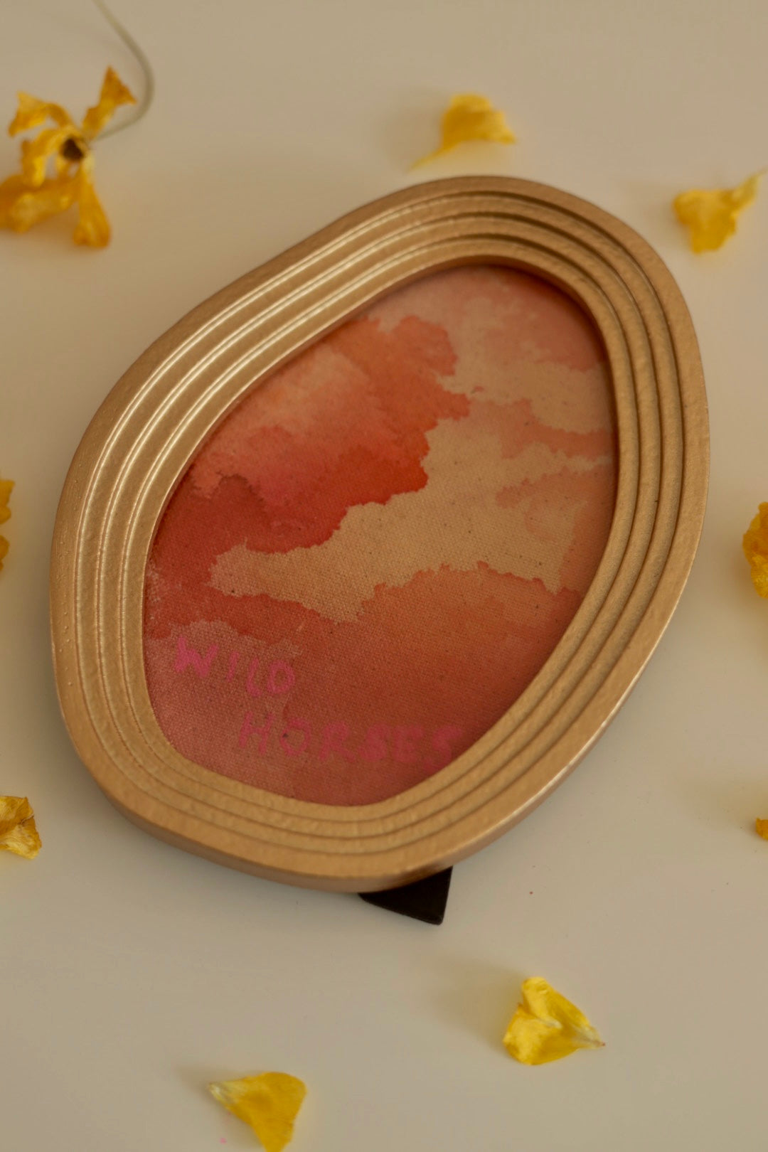 Year Of The Fire Horse Original Painting - Wild Horses Gold Oval Frame