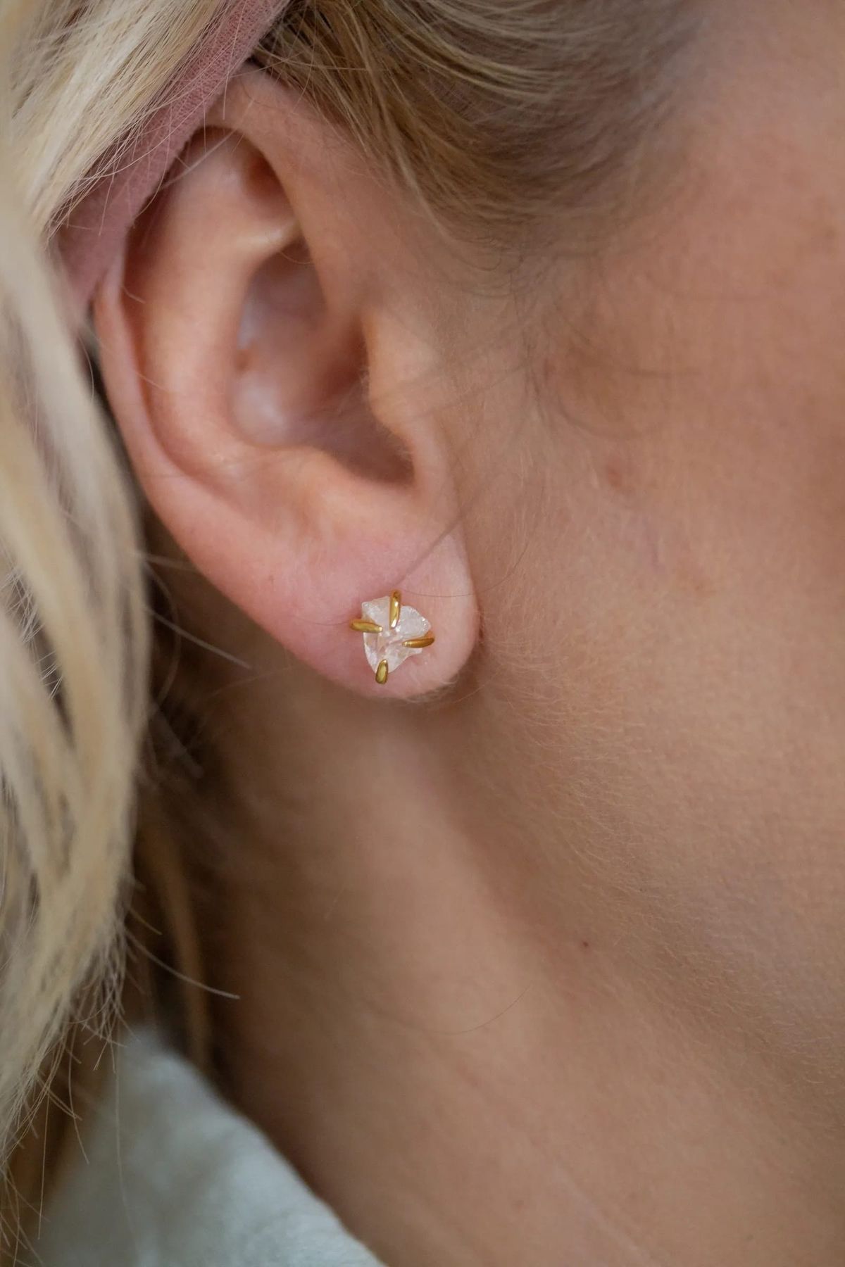 Raw Rose Quartz Studs