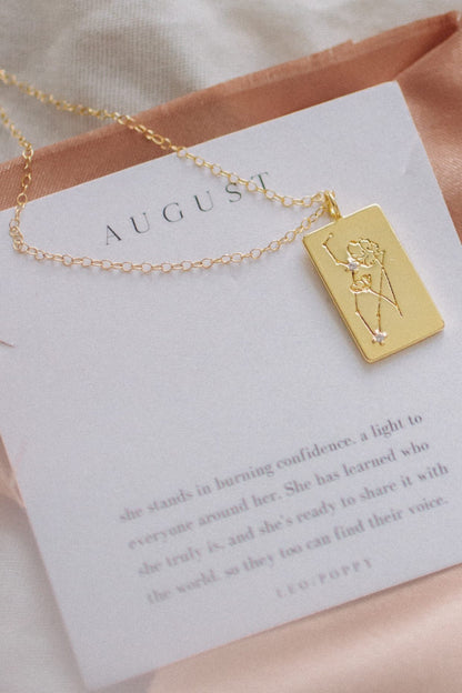 Personalized Birth Flower Zodiac Necklace- pendant only