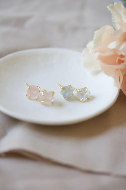 Raw Aquamarine Studs