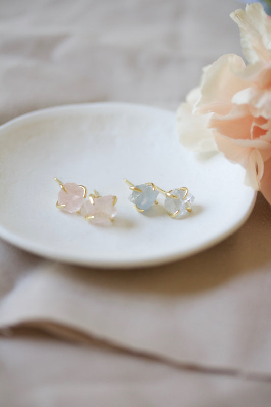 Raw Aquamarine Studs