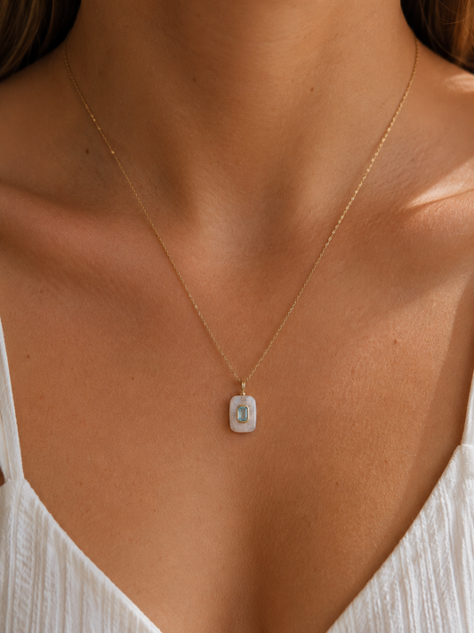 Wisdom & Authentic Voice Centered Necklace | Moonstone and Aquamarine Crystal Necklace