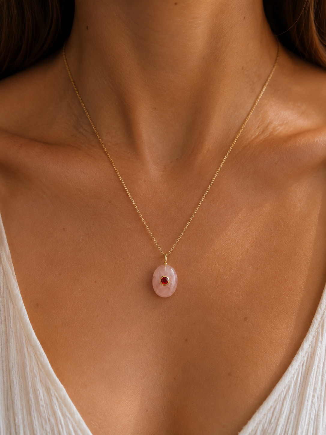 Love & Courage Centered Necklace | Rose Quartz and Garnet Crystal Necklace