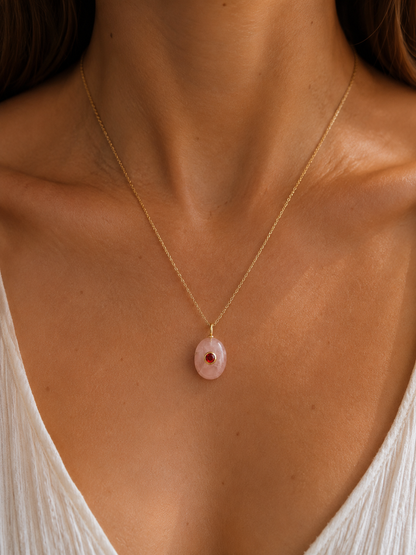 Love & Courage Centered Necklace | Rose Quartz and Garnet Crystal Necklace