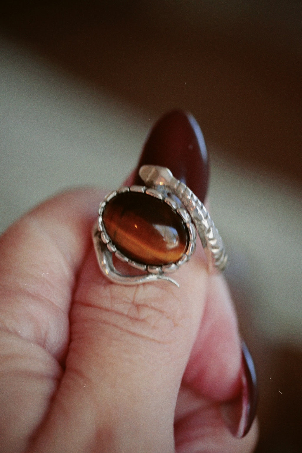 "Lilith" Handmade Snake Ring- Choose your crystal