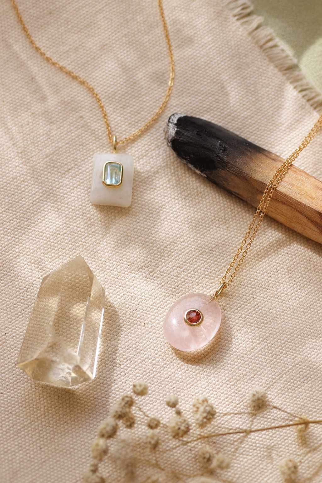 Love & Courage Centered Necklace | Rose Quartz and Garnet Crystal Necklace