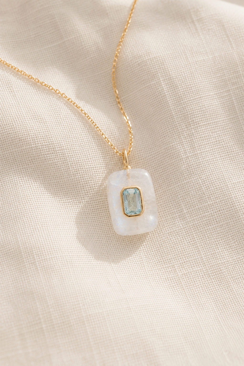Wisdom & Authentic Voice Centered Necklace | Moonstone and Aquamarine Crystal Necklace