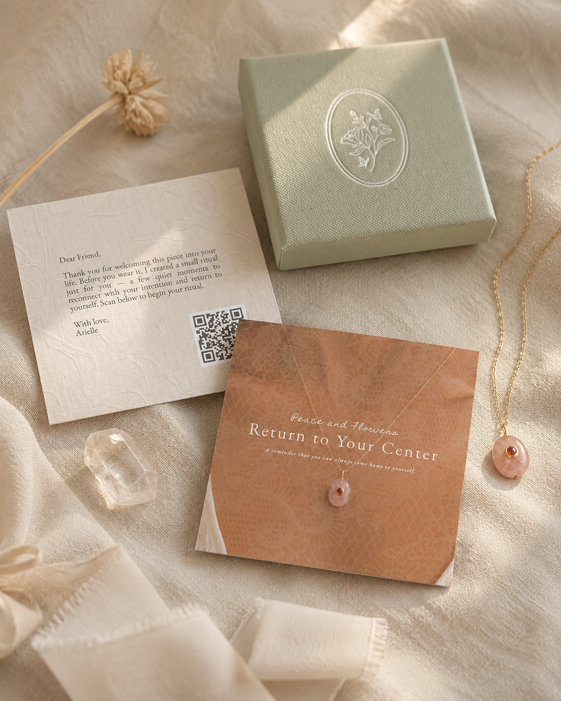 Love & Courage Centered Necklace | Rose Quartz and Garnet Crystal Necklace