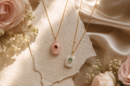Love & Courage Centered Necklace | Rose Quartz and Garnet Crystal Necklace